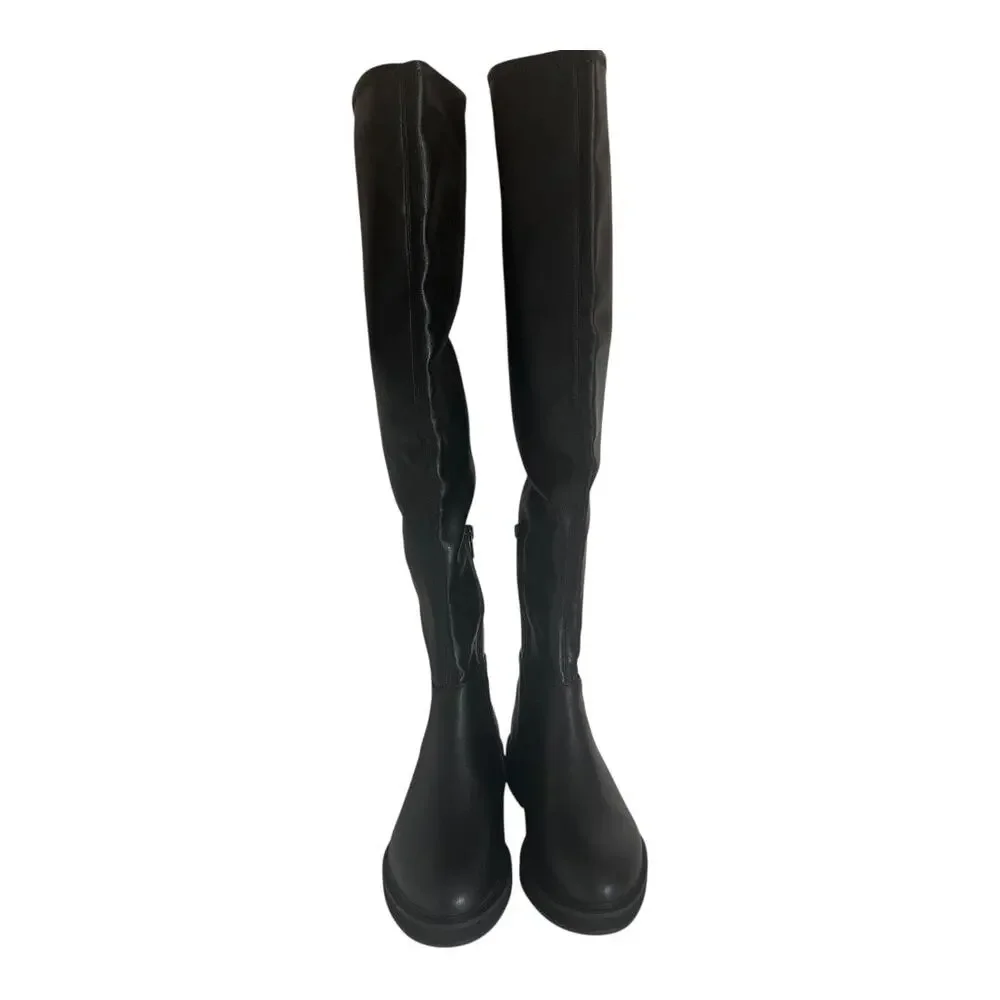 Steve Madden Larz Over The Knee Black Faux Leather Boots Size 5.5M